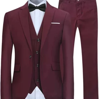 Burgundy 3-Piece Men's Wedding Suit