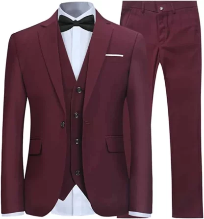 Burgundy 3-Piece Men's Wedding Suit