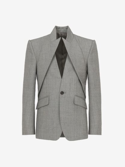 Men's Single Breasted Twist Lapel Jacket in Shark Gray