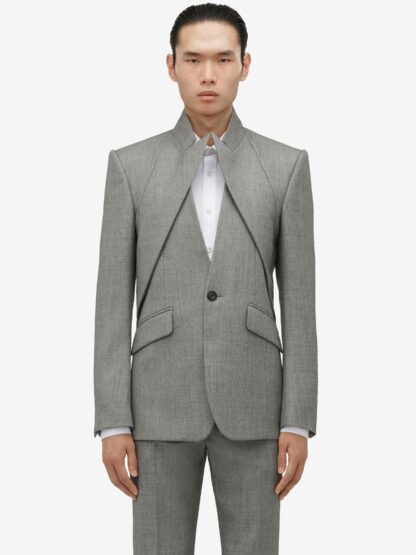 Men's Single Breasted Twist Lapel Jacket in Shark Gray - Image 2