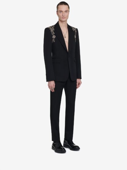 Men's Single Breasted Jacket with Embroidered Harness in Black - Image 4